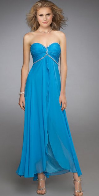 Simple Dropped Chiffon Furcation Beadings And Ruched Sweetheart Neckline Strapless Evening Dress