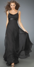 Double Shoulder Round Neckline Pleated Organza And Taffeta Simple Black Evening Dress