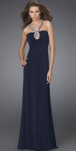 Empire Waist Beading Halter Chiffon Long Evening / Bridesmaid Dress