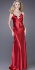 Elegant Red Elastic Satin V Neckline With Beading Halter Party / Evening Dress