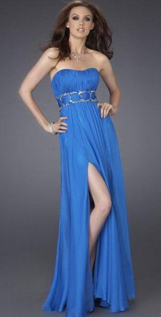 A Line Dropped Strapless Ruched Scalloped-Edge Neckline Decorated Beadings Evening / Party Dress