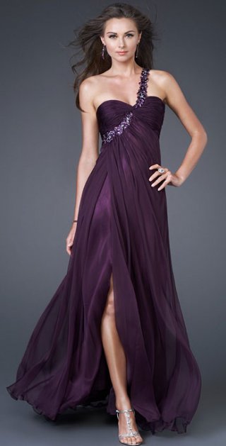 Graceful Side Draped With Appliques Side Shoulder And Sweetheart Neckline Evening Dress