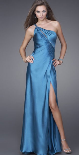 Remarkable One Jewel Beads Shoulder Side Draped Evening Skirt