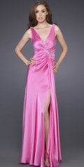 Allure Ruched V Neckline And V Back Style Evening Dress With Pearls