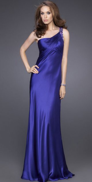 Elegant Inclined Ruched One Shouler With Back Appliques And Beads Evening / Bridesmaid Dress