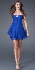 Petite Blue Chiffon Beading V Neckline Strapless Party / Evening Dress In Us