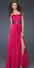 Red Chiffon Ball Gown Cross Pleated With Beadings Scalloped-Edge Evening / Party Dress