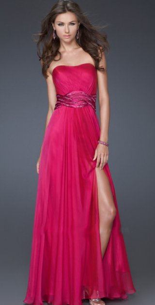 Red Chiffon Ball Gown Cross Pleated With Beadings Scalloped-Edge Evening / Party Dress