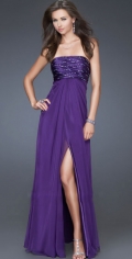 Simple Chiffon Strapless Bateau Neckline Furcation Evening Dress