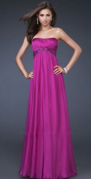 Fushis Scalloped-Edge Strapless Chiffon Floor Length Evening Dress / Prom Dress With Beadings