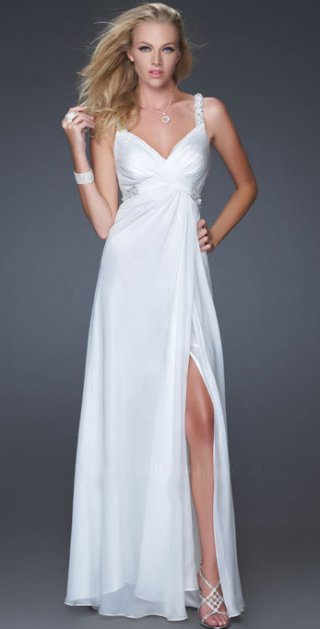 A Column Style With Ruched Sweetheart Neckline Furcation Chiffon Evening / Bridesmaid Dress