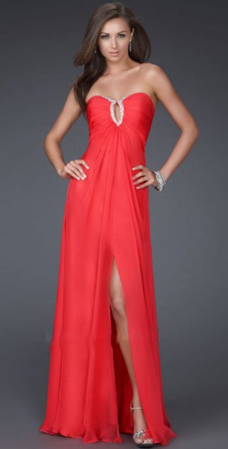 Cute Hollow Beading Center Chiffon with A Furcation long Evening / Party Dress