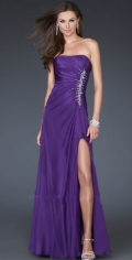 A Line Purple Slinky Waist Side Draped With Pearls Furcation Evening Dress s