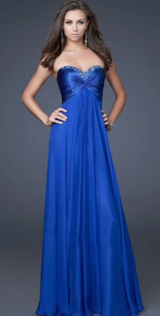 Strapless Dropped Sweetheart Neckline With Beadings Pleated Elegant Evening Dress