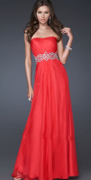 A Line Princess Ball Gown Scalloped-Edge And Strapless Beadings Waist Evening / Prom Dress