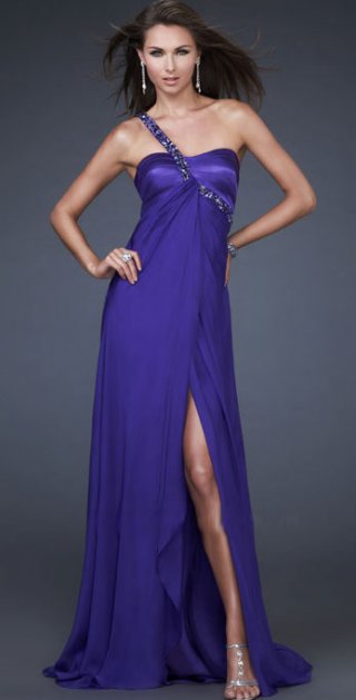 One Beading Shoulder Ruched Sweetheart Neckline Chiffon With Furcation Evening Dress