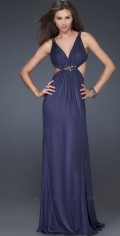 A Deep V Neckline With Beading Straps Dropped Evening Dress