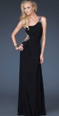One Beading Shoulder Chapel Train Backless New Style Design Black Evening Dress