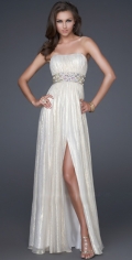 Strapless Bateau Neckline With Beading In The Waist Evening Dress