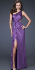 New Arrival One Ruched Shoulder With Waist Beading Evening Dress