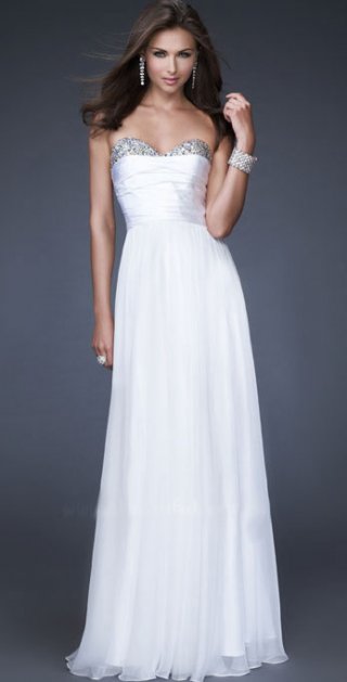 A Line Column Strapless With Half Sequins Sweetheart Dropped Chiffon Evening Dress