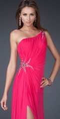 Fully Pleated One Beading Shoulder Chiffon And Furcation Evening Dress