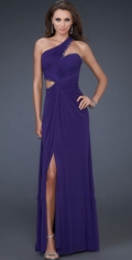 One Ruched Shoulder With Beadings Furcation Chiffon Evening Dress
