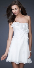 Gentla White Strapless Chiffon Mini Party / Evening Dress In Us