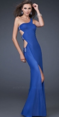 Sexy Mermaid Blue Long Evening Dress One Shoulder With Beadings