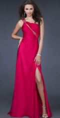 Red One Side Shoulder With Appliques Furcation Floor Length Evening Dress