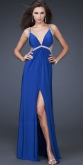 Fashion Blue Jewel Beading Halter With V neckline Party / Evening Dress