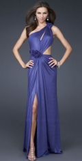 Attractive Purple One Ruched Shoulder With Flower Knots Evening Dress