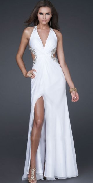 Allure Halter With V Neckline Inlay Beads And Appliques Party / Evening Dress