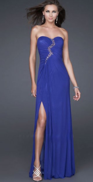 Strapless Scalloped-Edge Neckline Chiffon And Side Ruched Party Dress