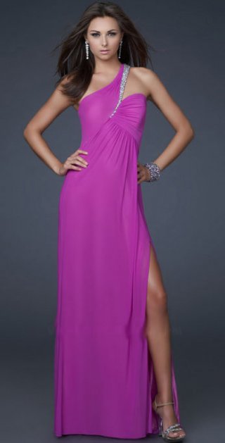 Different Cuts One Side Shoulder Long Evening Dress Inlay beadings