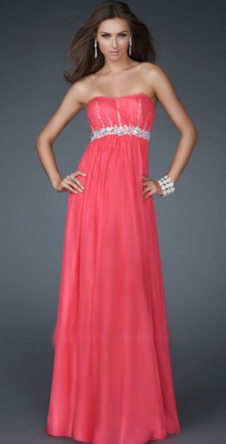 Strapless Fushia Scalloped-Edge Neckline With Appliques Evening Dress