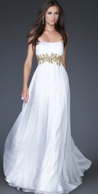 Scalloped-Edge Strapless With Appliques Pleated Elegant Evening Dress