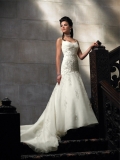 New Style A-line Spagthetti Straps Applique Sweep/ Brush Train Mermaid Wedding Dress