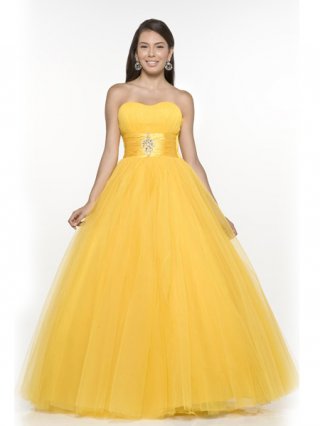 Princess A-line Yellow Cheap Waistband Sweetheart Design Floor length Ball Gown/ Prom Dress