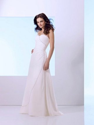 2011 Delicate Embroider Strapless Design Beads Working Chiffon Wedding Dress