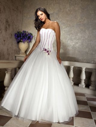 Fashion purple Stripe Cheap Puffed princess a-line Design White Prom Dress