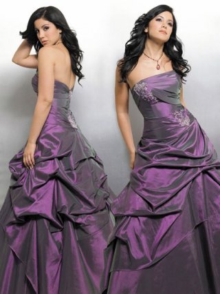 Discount Purple Strapless puffed emborider Cheap waistband Design sweep length ball gown/ Prom Dress