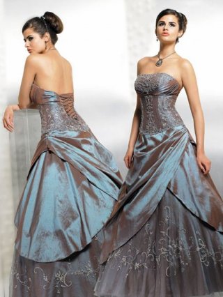 Elegant Empire Waist A-line Strapless Cheap Strapless Design Embroider Prom Dress