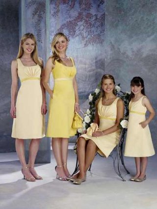 Pretty Square neck Sash Empire Waist Column tea length Junior Bridesmaid Dress