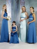 Blue Halter Ruffle Sash Floor length satin Junior Bridesmaid Dress