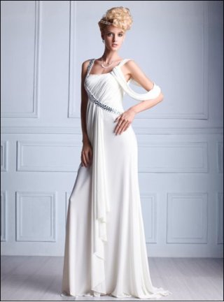 White Multi Layers Ruched Floor Length Chiffon Evening Dress(MBS-0008)
