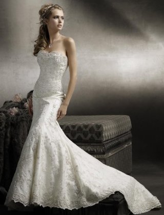 New Style Amazing Strapless Lace Designer Sweep/ Brush length Mermaid Wedding Dress
