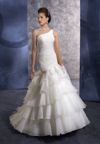 One Shoulder Multi-layer Puffed Cheap Mermaid Wedding Dress