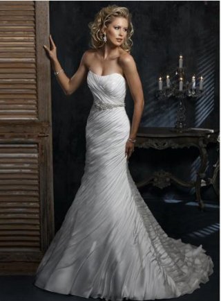 Strapless white vogue organza Wrinked Mermaid Wedding Dress New Style