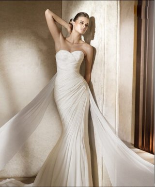 Designer Cheap Elegant Sweetheart Wrinked Hot Sale chiffon & satin Mermaid Wedding Dress